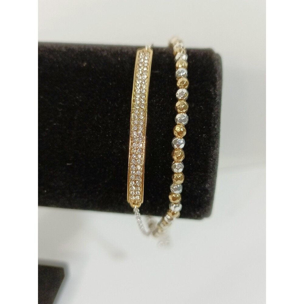 LACN Silver Gold Tone Beaded Rhinestone Cross Charm Adjustable Bracelet